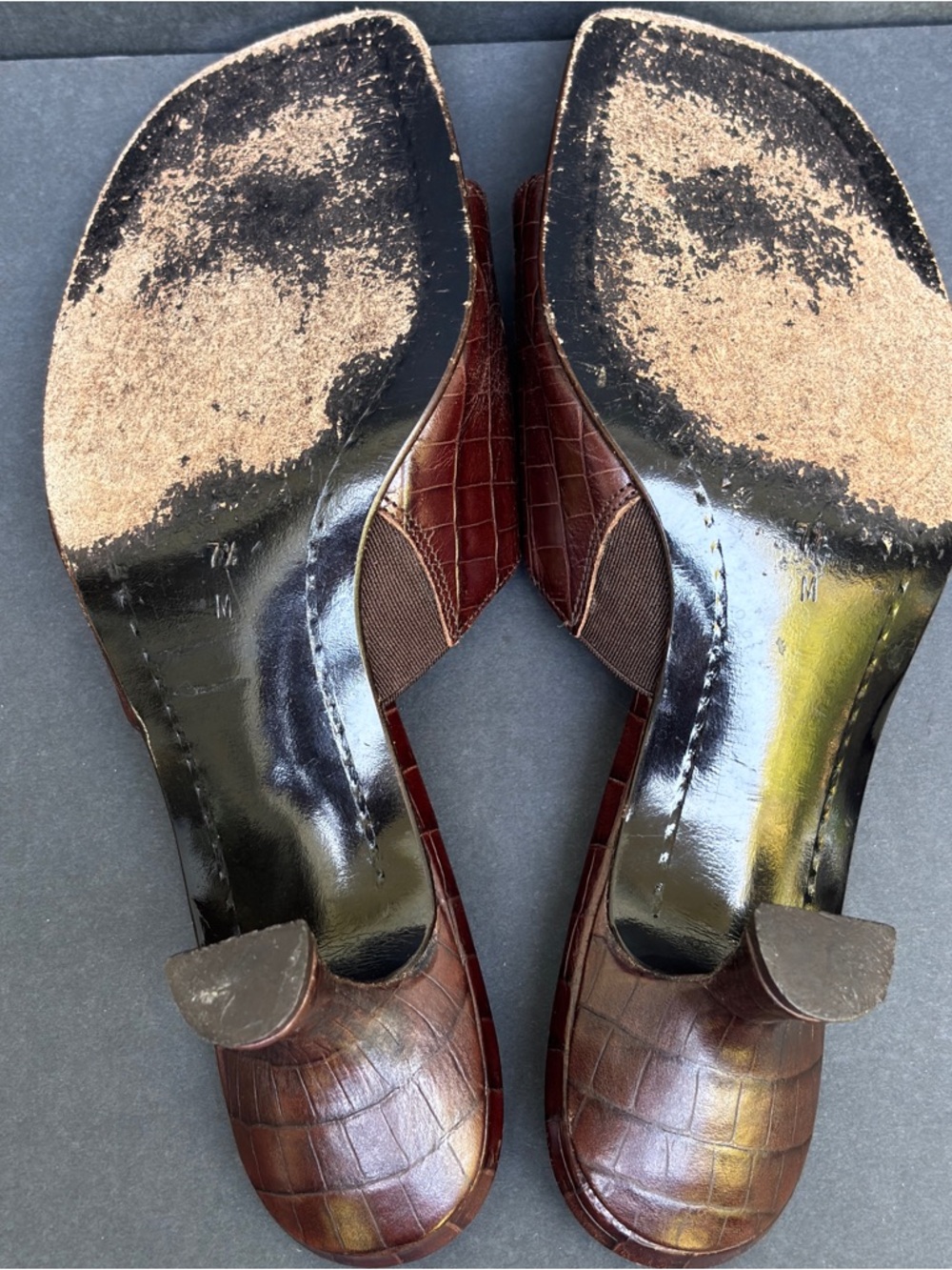Donald J Pliner Oval Kitten Heel Sandals Womens 7.5 Brown Croc Print Square Toe - Picture 7 of 9